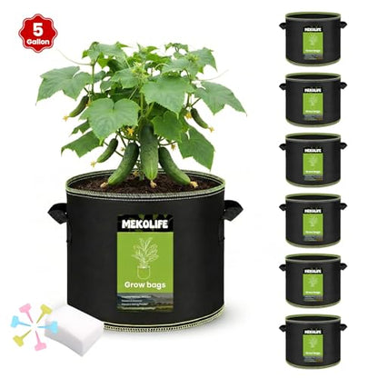 MEKOLIFE 6-Pack 5 Gallon Fabric Grow Bags, Breathable Planters with Handles - size: 6Pack(5 Gallon)