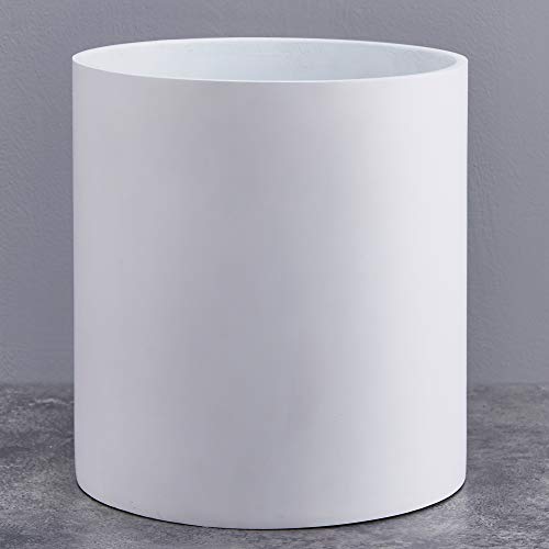FaithLand 10 Inch Fiberstone Planter - Lightweight Modern Cylinder Plant Pot with Drainage Hole & Plug, Indoor Outdoor Use, Matte White - color: Matte White, size: 10 inch