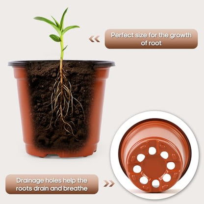 6 Inch 200 Pack Plastic Nursery Pots with Drainage Holes with 200pcs Labels - size: 6inch 200pcs