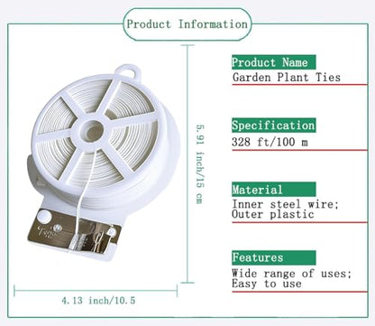 Twist Tie, 328 Feet (100m), white cable ties with Cutter, Garden Plant Ties Reusable, white Twist Ties for plants Gardening Tomatoes Tie garden ties for plants,garden twist ties flowers Climbing - color: White