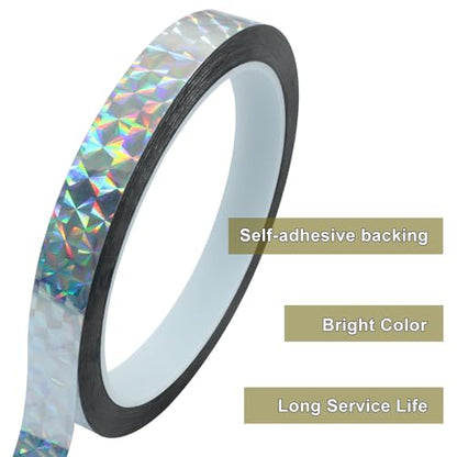 Jiozermi 0.47in Self-Adhesive Holographic ReflectiveTape,Silver,55Yard - size: 0.47 Inch x 55 Yard