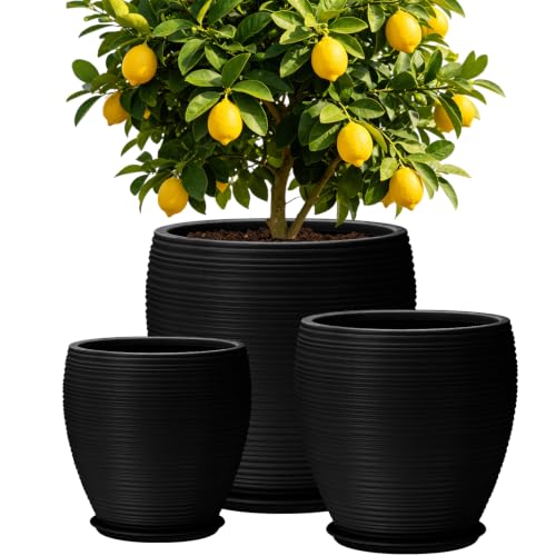 16/13/10 Inch Extra Large Planters for Indoor Outdoor Plants with Drainage - color: Black, size: 16+13+10 inch