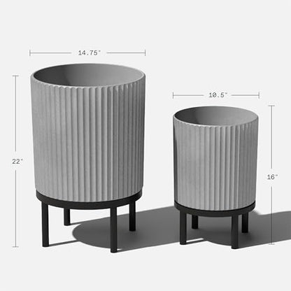 Veradek Demi Series Raised Duo Planters - Set of 2 Planters with Stands - color: Gray/Black, size: Bundle - 2 Pack