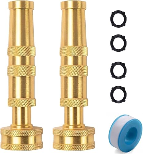 Brass Garden Hose Nozzle Bundle High-Pressure Heavy Duty Adjustable Spray 3/4" GHT for Patio Garden Hose Sprayer (2Packset) - color: antiquebrass