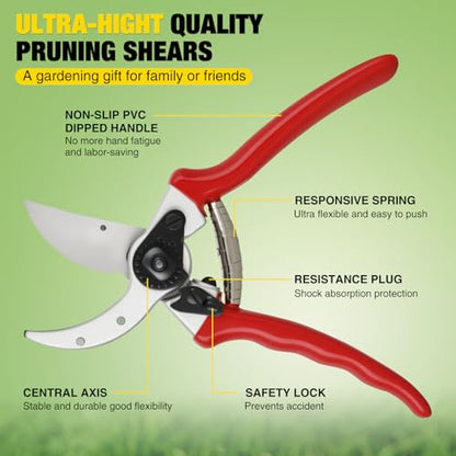 Yesker Pruning Shears Pruners for Gardening 8.5 in Professional Bypass Garden Scissors with Sharp SK5 Steel Blade Heavy Duty Hand Garden Shears Clippers for Branch Flower Plant Trimming Cutting Tools - size: 1PCS 8.5" Red