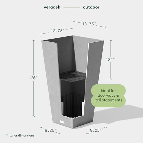 Veradek V-Resin Indoor/Outdoor Taper Planter (26 inch, Grey) - color: Gray, size: 26 inch - 1 pack