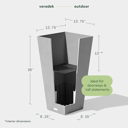 Veradek Pure Series Taper Planter & Drip Tray - Tapered Planter with Shelf - color: Gray, size: 26 inch - 2 pack with saucers