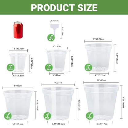 GREANER Clear Plastic Plant Pots, Orchid Pots with Holes and 20 Pcs Plant Labels, 5/6/7/8/9/10 Inch(Pack of 15) - color: 15pcs/Clear, size: 5/6/7/8/9/10inch