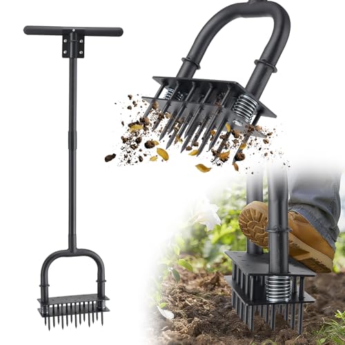 Lawn Aerator,55 inch Long Aerator Lawn Tool,Save Labour Core Aerator with 14 Steel Spikes,Manual Push Grass Aerator for Lawn and Garden,Yard - size: 55 inch