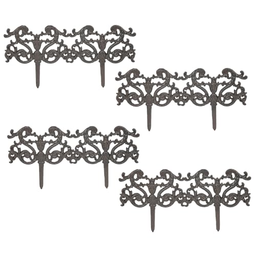 Sungmor Vintage Cast Iron Garden Border Fence, Rustic Brown & 4 Pack Panels - color: Antique Brown