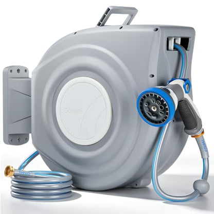 Retractable Garden Hose Reel, 1/2 in x 65 ft Wall Mounted Hose Reel - color: Light Gray, size: 1/2 in x 65 ft