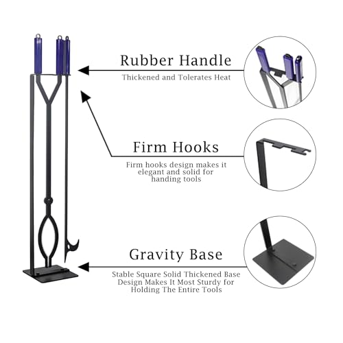 40in Heavy Duty Fire Pit Tools Set, Wrought Iron - size: 40in fire tongs poker set with stand