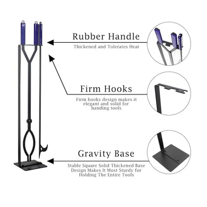40in Heavy Duty Fire Pit Tools Set, Wrought Iron - size: 40in fire tongs poker set with stand