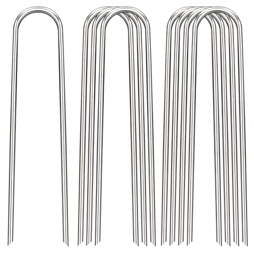 8 Inch Landscape Staples, 12/25/50/100 Pack Galvanized Garden Stakes, Heavy Duty 8 Gauge U-Shaped Ground Stakes for Weed Barrier Fabric, Irrigation Tubing, Fence, Outdoor Decorations - size: 8inch