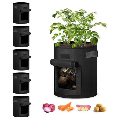 iPower 5 Pack 7 Gallon Potato Grow Bags with Flap, Garden Planting Nonwoven Fabric Pots with Reinforced Handle, Heavy Duty and Aeration Planter Pot for Tomato, Fruits, Vegetables and Flowers, New - size: 7 Gallon 5 Pack New