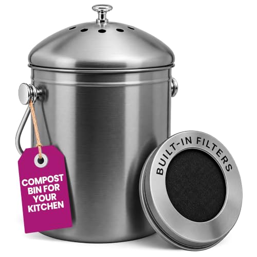 Epica Kitchen Compost Bin for Kitchen Countertops, 1.3 Galllon - Grey - color: Gray