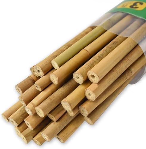 Jollybower 25pcs 7/20" D Thicker Heavy Duty Bamboo Stakes, 3FT Plant Stakes, Natural Garden Stakes for Tomato, Bean, Flowers,Trees Potted and Climbing Plant Support - size: 3Ft, Pack of 25