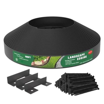Mars Villa 2 in Tall 100FT Landscape Edging Border with 99 Spikes, Plastic Edging for Landscaping, No Dig Kit Flexible Fower Bed Edging Borders for Landscaping Flower Beds Yard Pathway Paver Edging - size: 2IN x 100FT