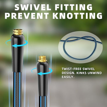 Heavy Duty Garden Hose 50FT, Durable Hose With 10-Pattern Spray Nozzle - color: Blue, size: 50FT