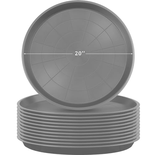 Eccliy 12 Pcs Plastic Plant Saucers Tray, Gray, 20 Inch, Round - color: Gray, size: 20 Inch, style: Round