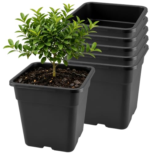 MOUYAT 6 Pack 10 Gallon Large Square Nursery Pots, 14 x 14 Inch Plastic Garden Planter for Planting Flowers, Black - color: Black, size: 6 Pack 10 Gallon