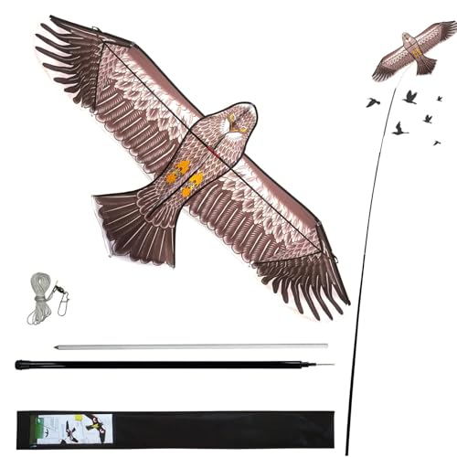eyijklzo Bird Scarer Hawk Flying Kite with 13ft Telescopic Pole-Maroon - style: Maroon-with 4m pole