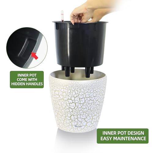 Dexceder 9x8 Self Watering Planter (White Gold Crackle) - color: White Gold, size: 9x8