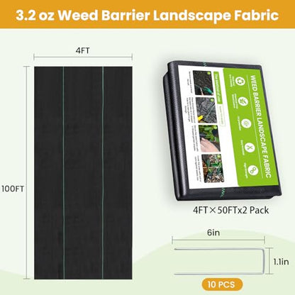 4FT x 100FT Weed Barrier Fabric, 3.2oz Landscape Fabric - size: 4x100FT
