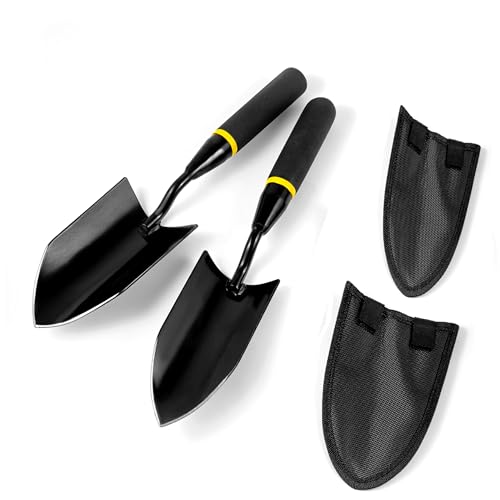 2-in-1 Trowel and Transplanter Gardening Tool Set, Outdoor Hand Tools, with Non-Slip Handle and Protective Blade Covers, Ideal Gardening Gifts for All (Black) - color: Black