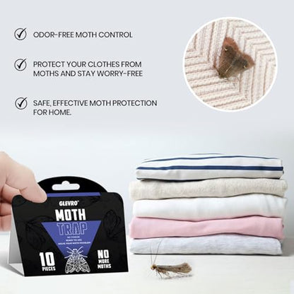 Glevro® Pantry Moth Traps for House Indoor 10 Pack – Extra Sticky Glue Trap for Kitchen and Food Storage – Seed Grain Flour Pheromone Traps for Pantry Moths