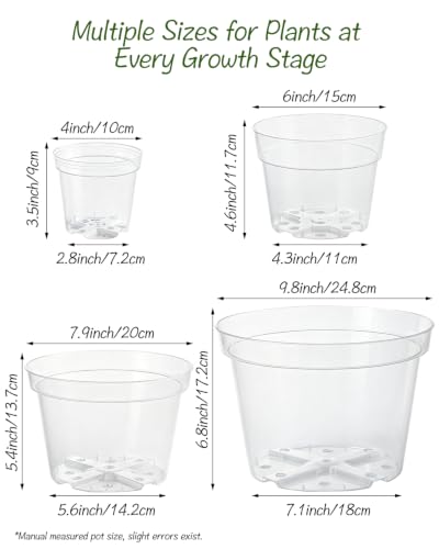 16 Pack 4/6/7.9/9.8 inch Clear Nursery Pots with Drainage Holes