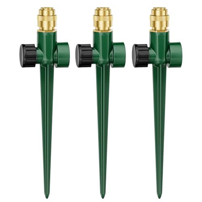 FANHAO 3-Pack Heavy-Duty Metal Lawn Sprinkler for Yard, 360° Adjustable Garden Water Sprinkler with Spike Base, Large Area Irrigation System for Lawn, Grass, Patio & Backyard
