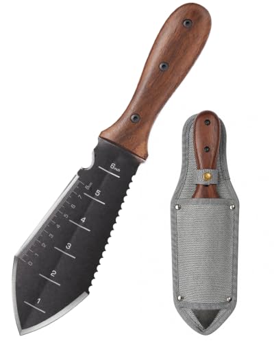 Grenebo Hori Hori Garden Knife, 4mm Thick Extra-Wide Blade Garden Tool - color: Gray