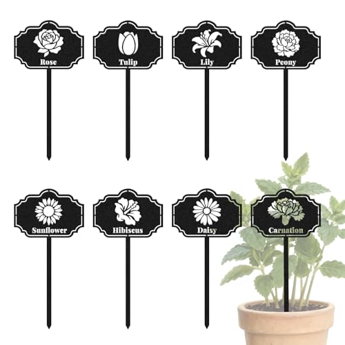 CUTHOLLOW 8PCS Metal Plant Markers Stakes Flowers for Outdoor Indoor, 3.5"x7" Waterproof Cute Garden Plant Labels Signs Tags for Farmhouse Greenhouse Decor - Funny Gardening Gifts - style: Flowers