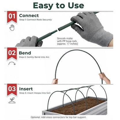 Gardzen Garden Hoops for Raised Beds - size: 11.3 ft x 6pcs