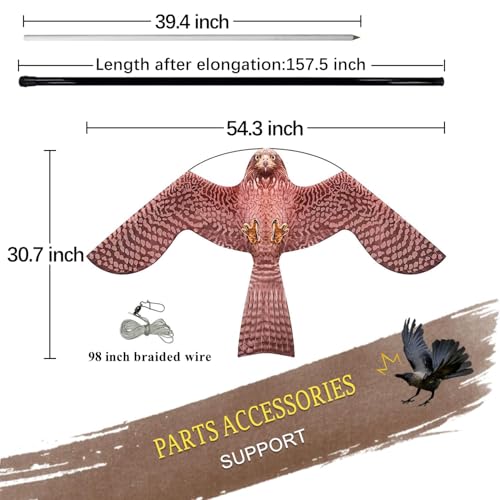 Bird Scarer Kite with 13ft Pole Bird Hawk Flying Kite-Style A - color: style A with 4m pole