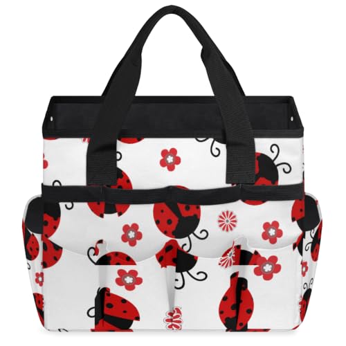 Ladybug Gardening Tool Bag,Heavy Duty Garden Tote Bag,Portable Oxford Flower Gardening Storage Basket Organizer Handbag with Pockets Handle,Hand Tools Gifts for Outdoor Garden Lawn Yard - color: Ladybug