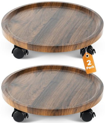 2 Pack Plant Caddy with Wheels, 14" Wood Rolling Plant Stand with 360° Lockable Wheels, Plant Stands Outdoor for Large Plants, Flower Cart Plant Dolly Plant Caster for Heavy Objects, Walnut - color: 14inch-Walnut