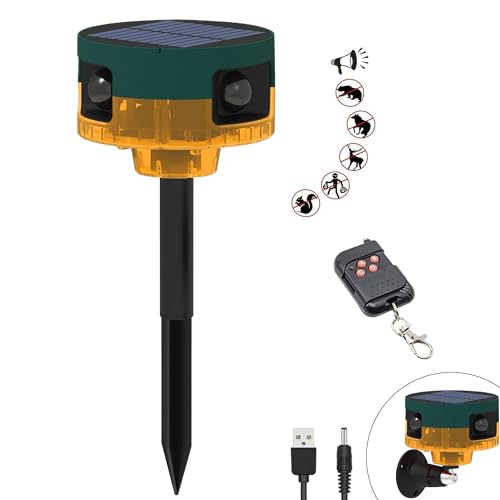 Solar Outdoor Motion Sensor Alarm: Dog Barking&Gunshot Sound, 129db Loud Siren,Support Recording, 13 Kinds of Sound Strobe Light - color: Yellow 1 Pack