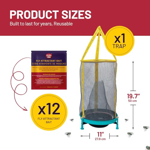 EZ Fly Cage Ranch Fly Trap with 2 Flies Inn Fly Attractant Bait Refill, Low Odor, Reusable, Built to Last for Years (1 Trap+12 Bait, 1) - style: 1 Trap+12 Bait