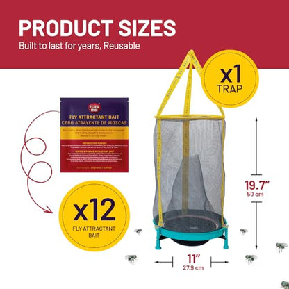 EZ Fly Cage Ranch Fly Trap with 2 Flies Inn Fly Attractant Bait Refill, Low Odor, Reusable, Built to Last for Years (1 Trap+12 Bait, 1) - style: 1 Trap+12 Bait