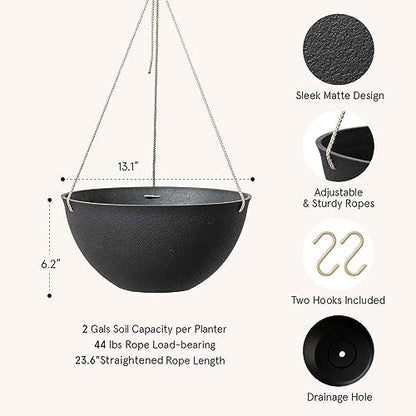 LA JOLIE MUSE Large Hanging Planters for Outdoor Plants, Set of 2, 13 Inch - color: Black