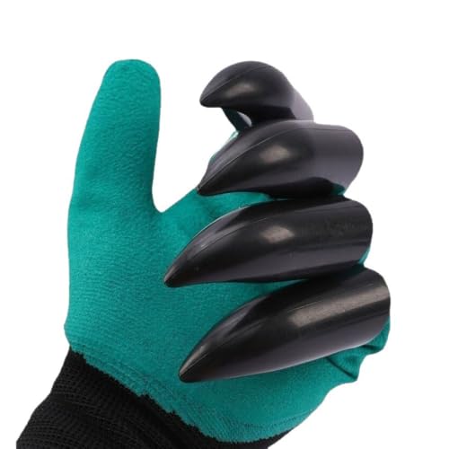 Garden Gloves with Claws for Digging – Heavy Duty Waterproof Gardening Gloves with ABS Plastic Fingertips – One Size Fits Most, Green & Black