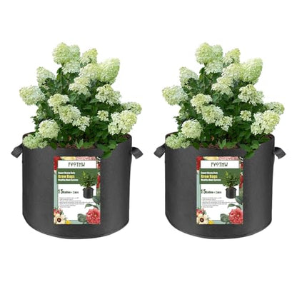 2-Pack 15 Gallon Fabric Grow Bags with Handle, Heavy Duty 300G Thickened Nonwoven with Handles and Reusable, Suitable for Garden Vegetables,Fruits and Flowers(Black) - size: 15 gallon (17.8''D×14.5''H)