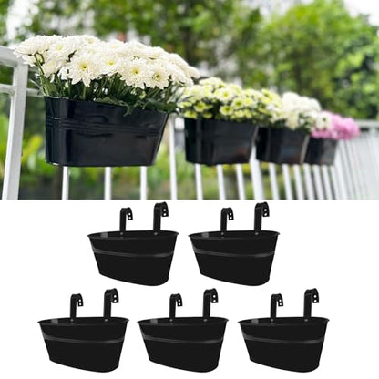 LaLaGreen Rail Planter (9.8 in, 5 Pack) Black Metal Balcony Porch Pots - size: 9.8" (25 cm) x 5 Pack