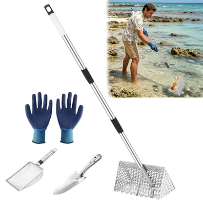 Sand Flea Rake, Shark Tooth Sifter ,65" Long Handle Stainless Sand Sifter
