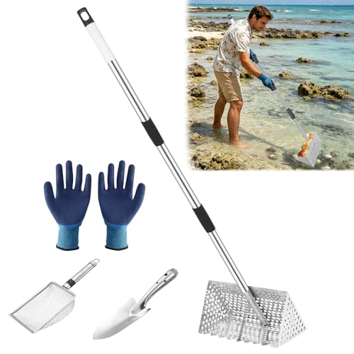 Sand Flea Rake, Shark Tooth Sifter ,65" Long Handle Stainless Sand Sifter
