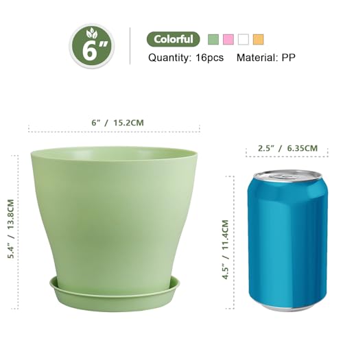 Meowell 6 inch Plastic Nursery Pots, 16 Pack Plant Pots for Small Indoor Outdoor Plants, Flower Pots with Drainage Holes and Saucers, Decorative Seedling Starter Planters for House Plants, Colorful - color: Colorful, size: 6inch B 16pcs
