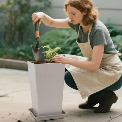 Neoaider Set of 2 Tall Planter, 21 inch Large Plastic Planter, Light Gray - color: Light Gray