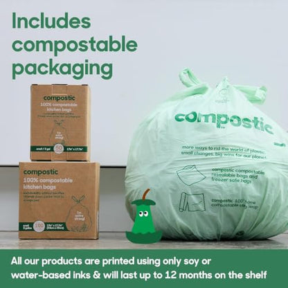 Compostic Compostable Trash Bags, 1.6 Gallon Mini Bin, 200 Ct - size: 200 Count (Pack of 1), style: Mini 1.6 Gallon